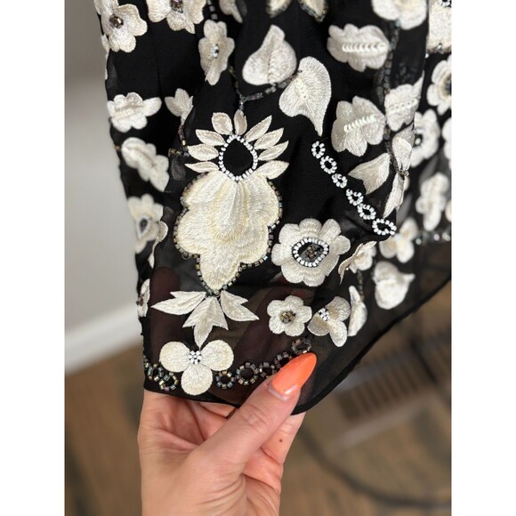 Needle & Thread Sz 2 Beaded Embroidered Black White Floral Prom Dress NYE Formal - Picture 5 of 9